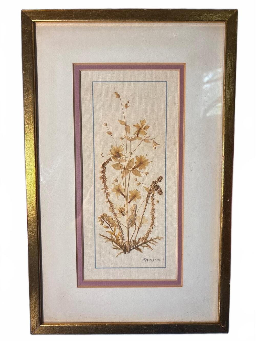 vintage framed pressed and dried wildflower arrangement - 9x14 in